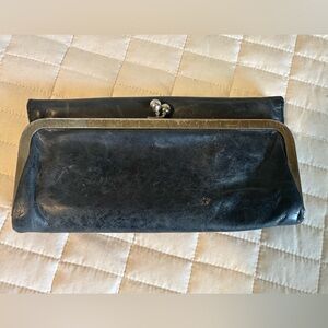 Hobo Vintage Black Leather Wallet with Silver Trim